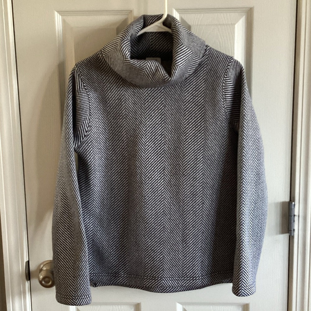 Gray Herringbone Cowl Neck Sweater